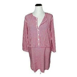 Seventy Sergio Tegon Viscose Mixed Stripe Tunic Shirt Dress Red White 44 US 8 M